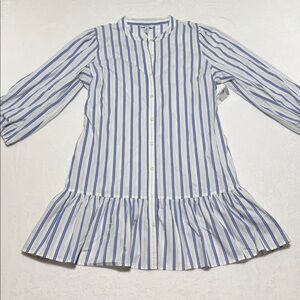 New Nine West White and Blue Striped Button-Front Mini Dress